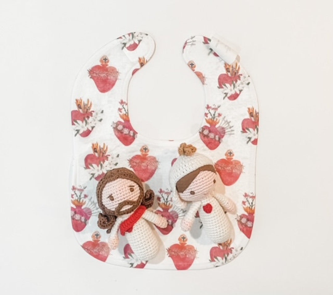 Sacred Heart of Jesus and Immaculate Heart of Mary Rattles and Baby Bib ...
