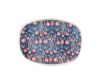 Auspice Maria Platter – Navy Blue Floral Catholic Home Gift