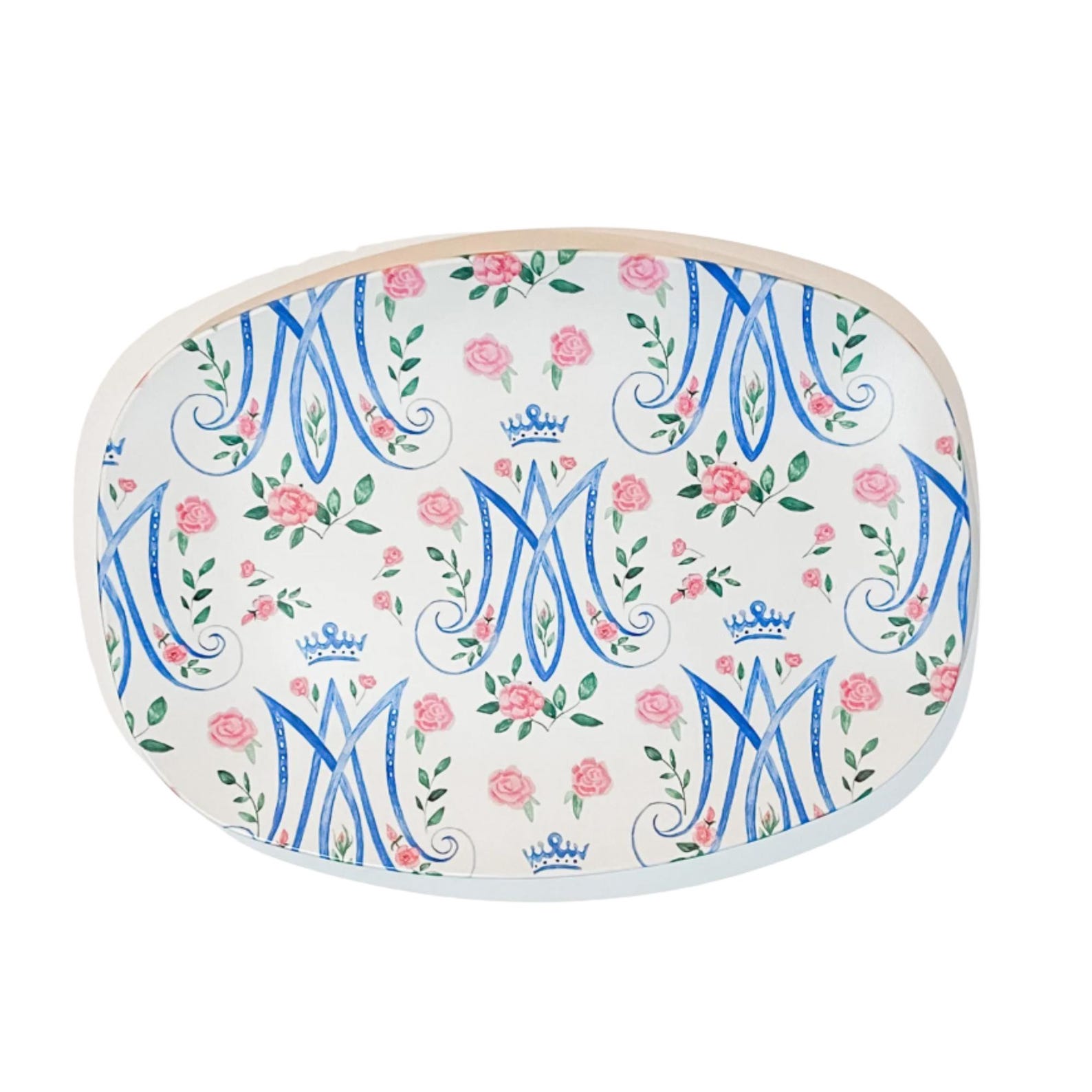 Auspice Maria Platter | Floral Monogram Catholic Serving Dish