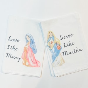 Love Like Mary Serve Like Martha Catholic Hand Towels | Mary and Martha hand towels | Catholic Housewarming Gifts |Catholic Shower Gift