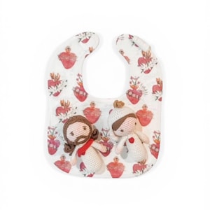 Sacred Heart Jesus Immaculate Heart Mary Rattles Bib Set | Catholic Baptism Gift