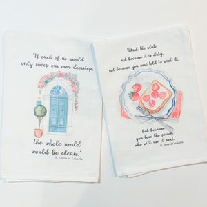 Catholic Hand Towels | St. Teresa of Calcutta Hand Towels | Saint Quote Kitchen Towels | Catholic Kitchen Gift