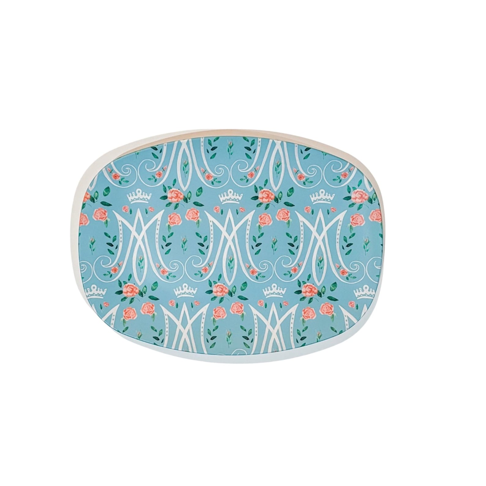 Auspice Maria Platter | Pool Blue Floral Catholic Home Decor
