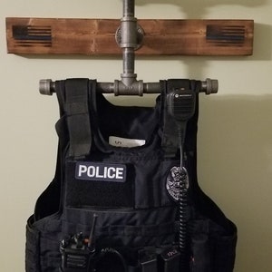 Police, First Responder Gear Hanger and Uniform Display.  Ballistic vest, Riot Gear, Class A/Dress Uniform Display. Thin Blue Line