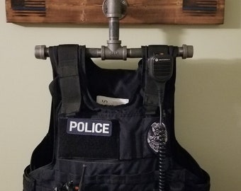 Police, First Responder Gear Hanger and Uniform Display. Ballistic vest,  Riot Gear, Class A/Dress Uniform Display. Thin Blue Line