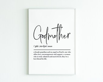 Godmother definition print, godmother gift, godmother proposal, birthday presents, digital prints, baptism gift, gift from goddaughter