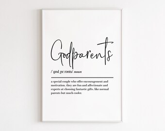 Godparents definition print, godparents gift, godmother gift, godparent gift, birthday gift, gift for her, christening gifts, baptism gift