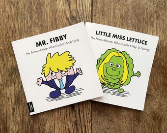 Mr Fibby x Little Miss Lettuce - 2x Political Zines - Anti-Tory Boris Johnson - Funny Political Gifts for Conservatives Secret Santa