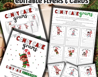 Candy Cane Gram Fundraiser Flyer EDITABLE | Christmas Gram Flyer & Cards | Holiday Grams | Candy Grams PTA PTO Fundraiser