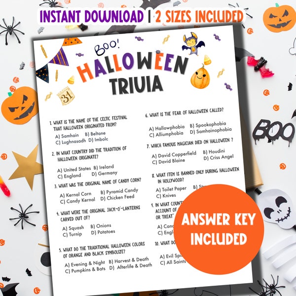 Halloween Trivia Game Printable | Halloween Trivia Quiz Party Game | Halloween Fun Fact Trivia For Adults and Kids Classroom Activities