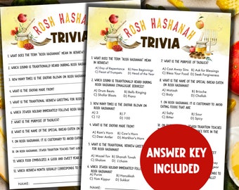 Rosh Hashanah Trivia Game | Jewish High Holiday Games | Rosh Hashanhah Trivia Quiz | Rosh Hashanah Games | Jewish New Year Games Printable