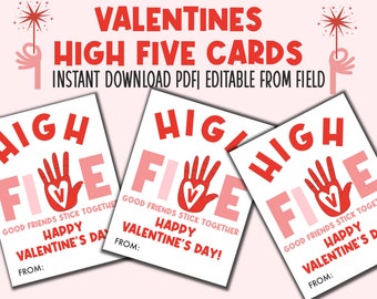 High Five Valentijn afdrukbare | Valentijnskaart zelfklevende hand | Slappy Hand Valentijnskaartjes | Kinderklas Valentijnskaarten voor school bewerkbaar