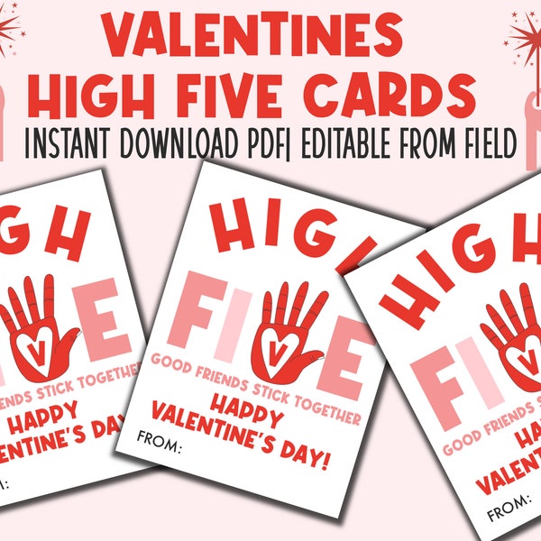 High Five Valentine Printable | Sticky Hand Valentine Card | Slappy Hand Valentine Tags | Kids Classroom Valentines for School Editable