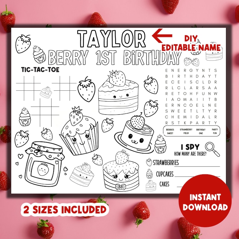1st Birthday Activity Placemat Printable