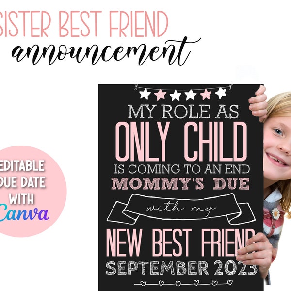 My Role As Only Child Is Coming To An End Big Sister Announcement Sign | Only Child Expiring Pregnancy Announcement Board | Pink Big Sister