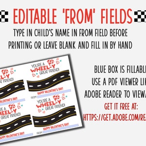 matchbox car valentines tags for kids classroom valentines