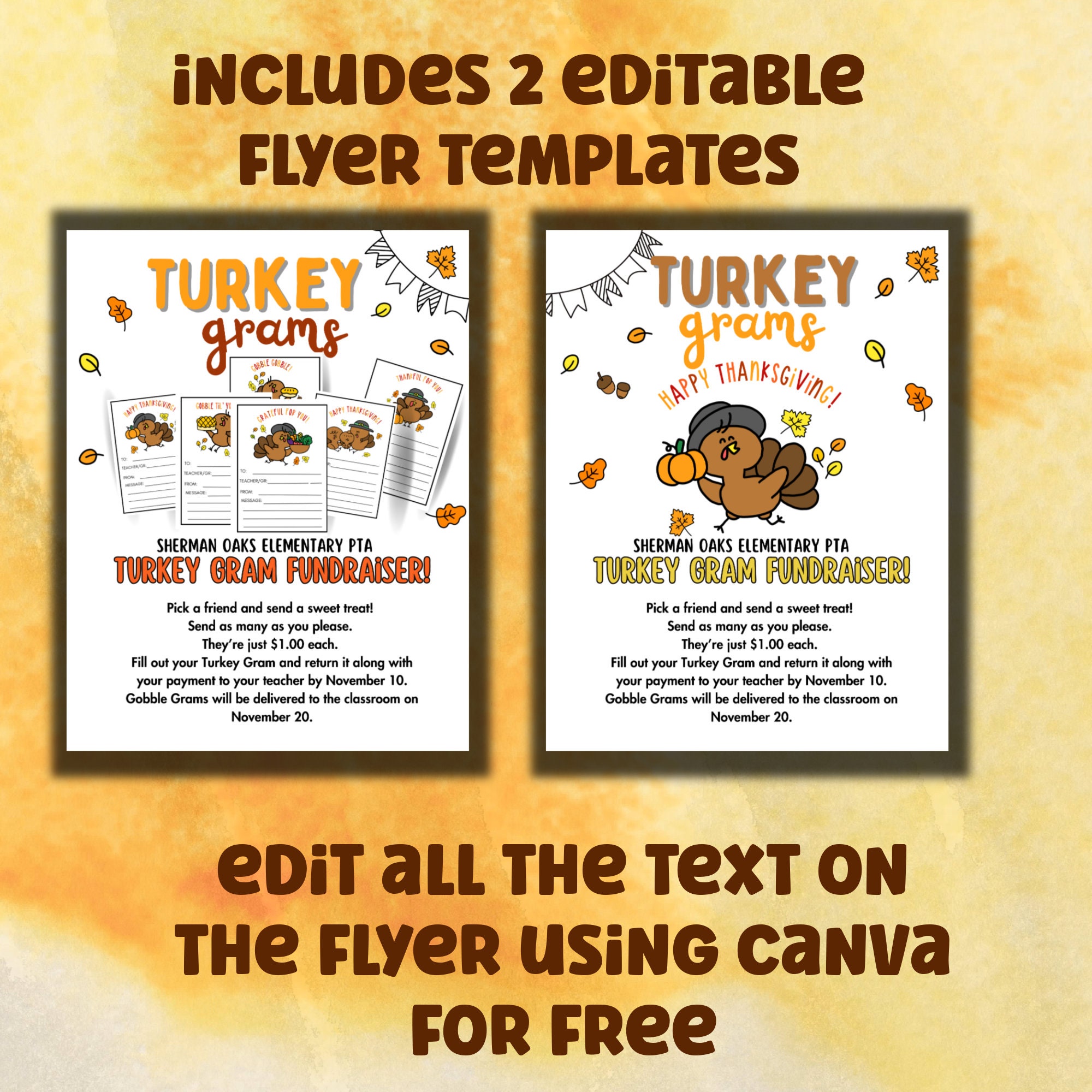 turkey gram fundraiser flyer template editable | thanksgiving