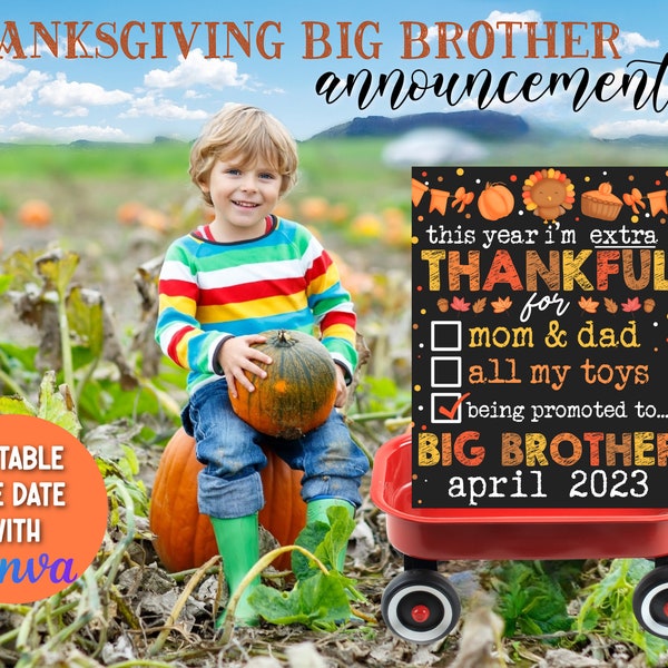 Thanksgiving Big Brother Announcement Sign Digital | Thankful Big Brother Sign Sibling Pregnancy Announcement Printable