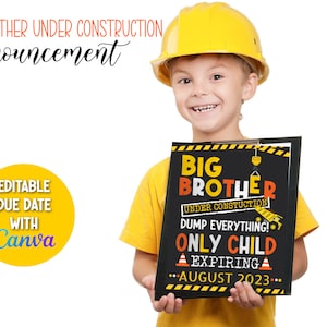 Cartel de anuncio de gran hermano de construcción, cartel de gran hermano de camión volquete Anuncio de embarazo de hermanos