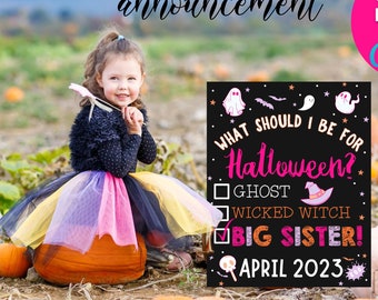 Halloween Big Sister Pregnancy Announcement Sign Digital | To Do List Reveal Sibling Announcement Chalkboard Editable Going To Be A Sister