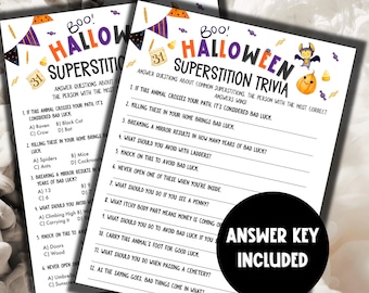 Halloween Superstions Trivia Game Printable | Superstitions Trivia Quiz Halloween | Halloween Party Game Kids, Adults | Halloween Activity