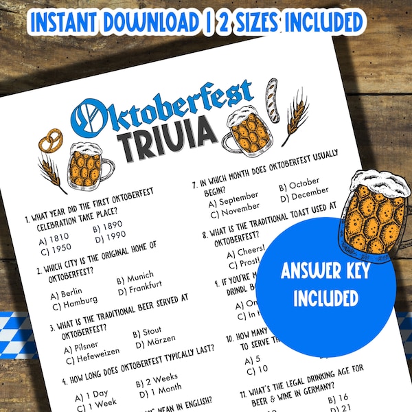 Oktoberfest Trivia | Oktoberfest Games | Beer Festival Game | Oktoberfest Party Games |Oktoberfest Quiz | Icebreaker Games