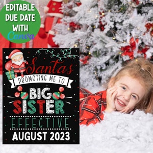 Christmas Pregnancy Announcement, Santa is Promoting Me To Big Sister Sign Chalkboard Printable Digital