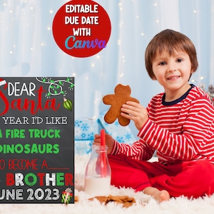 Signo de anuncio de embarazo de Gran Hermano de Navidad Querido Santa Carta Pizarra Signo de anuncio de hermano imprimible