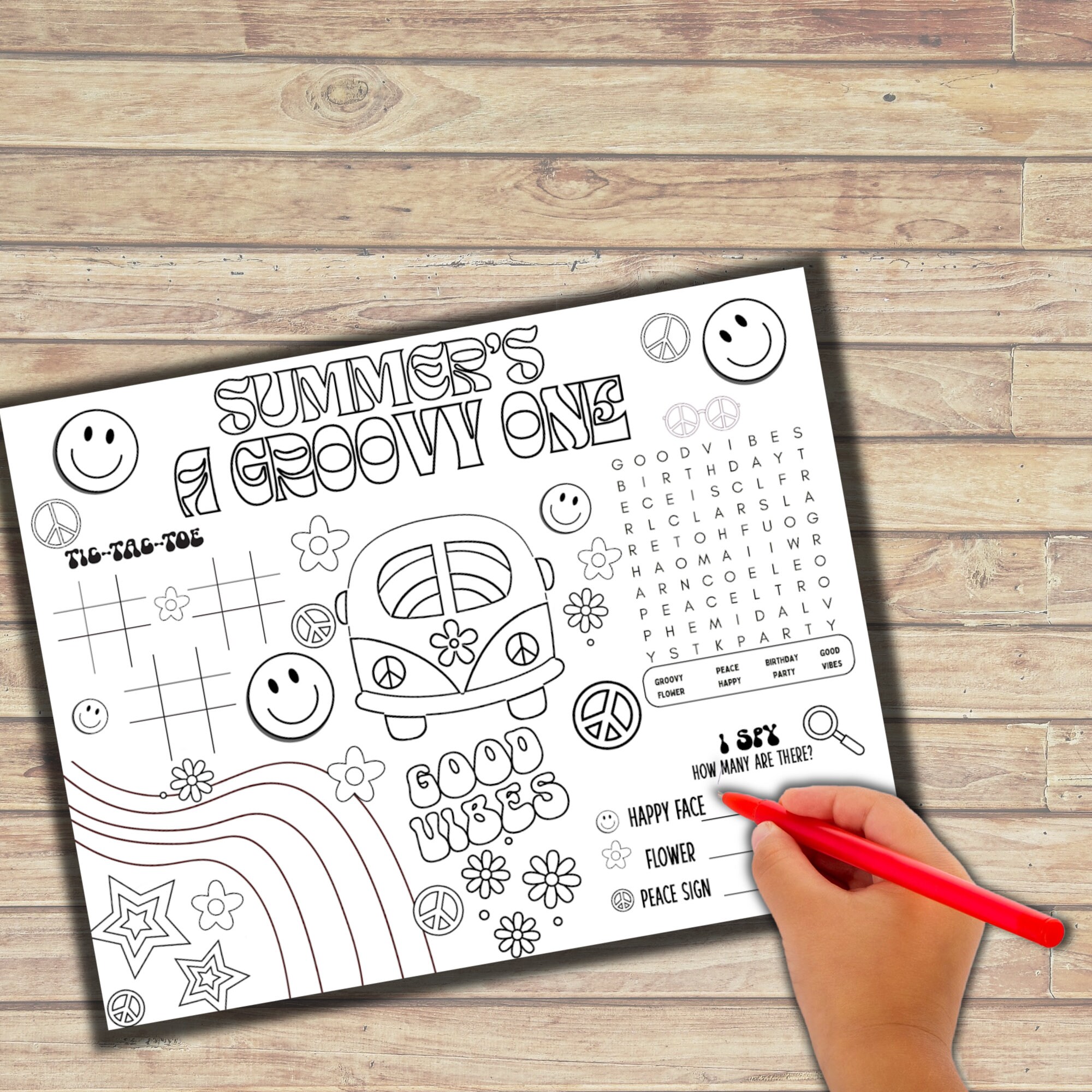 Groovy One Coloring Placemat First Birthday Editable | Retro 1st ...