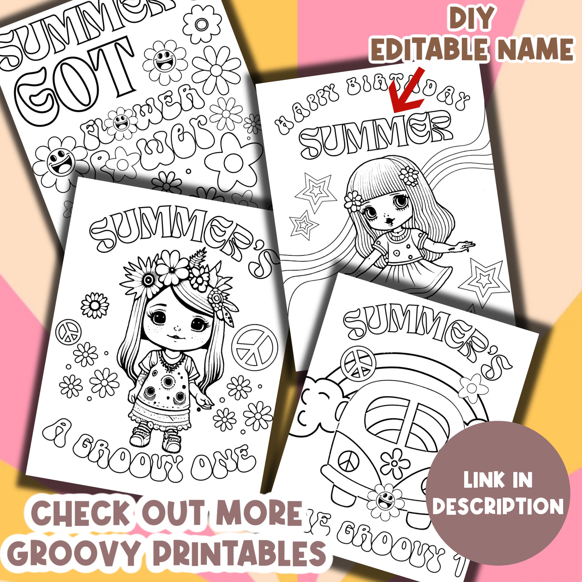 Groovy One Coloring Placemat First Birthday Editable | Retro 1st ...