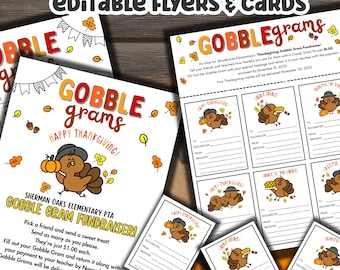 Thanksgiving Gobble Gram Flyer EDITABLE | Thanksgiving Candy Gram PTO PTA Fundraiser | Gratitude Gram Flyer Printable | Turkey Gram Template