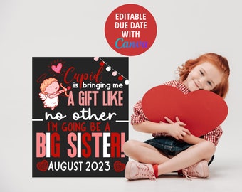 Valentines Big Sister Announcement Sign, Valentine's Day Pregnancy Announcement Baby Announcement, Vday Sibling Pregnancy Announcement Cuipd