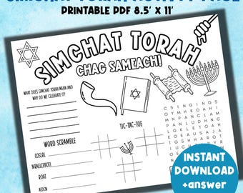 Jewish Activity Page Printable | Simchat Torah Activity Coloring Placemat Printable To Celebrate The Torah! | Coloring Placemat Rosh Hashana
