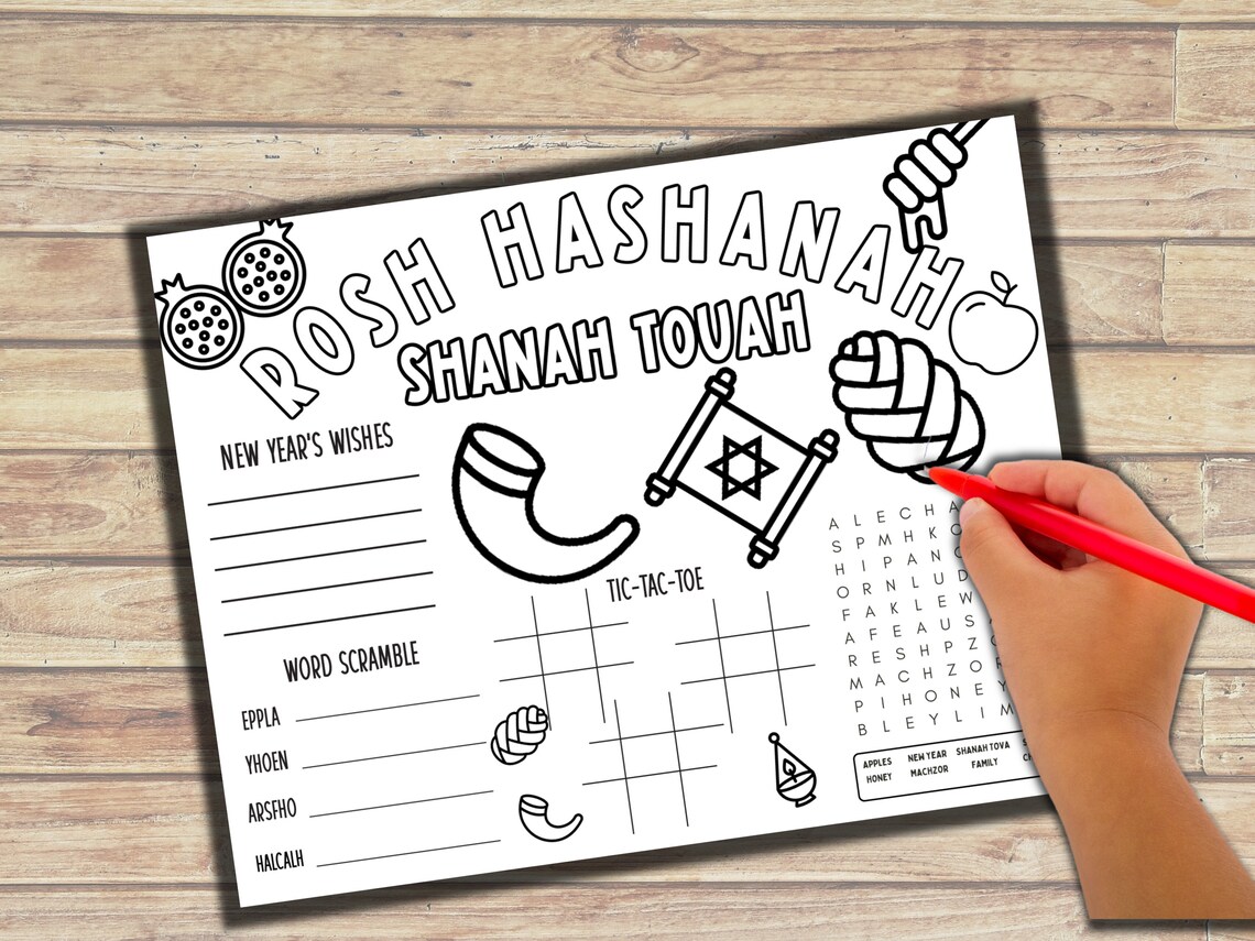Rosh Hashanah Coloring Activity Placemat Printable | Jewish High ...