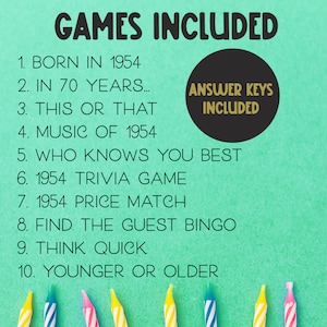 list of all games included in 1954 games bundle for 70th birthday.