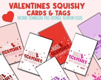 Squishy Valentine Cards Printable | Squishy Valentine Tag Favor | Squishy Valentine Topper | Classroom Valentine School | Hugs & Squishes