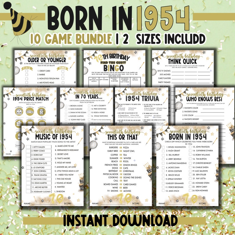 70th birthday games bundle printable