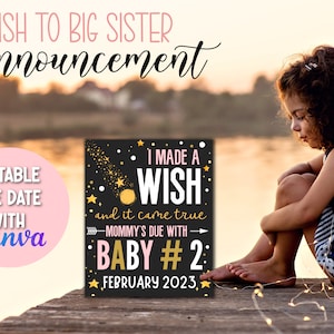 Pink Big Sister Pregnancy Announcement Sign | I Made A Wish and It Came True Sibling Announcement | Big Sister Sign Digital Download