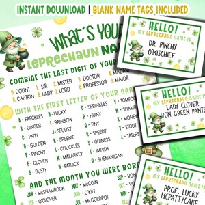 What&#39;s Your Leprechaun Name, Leprechaun Name Game with Name Tags, St. Patrick&#39;s Day Party Game, St. Patrick&#39;s Day activity