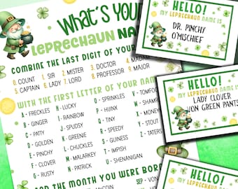 What's Your Leprechaun Name, Leprechaun Name Game with Name Tags, St. Patrick's Day Party Game, St. Patrick's Day activity