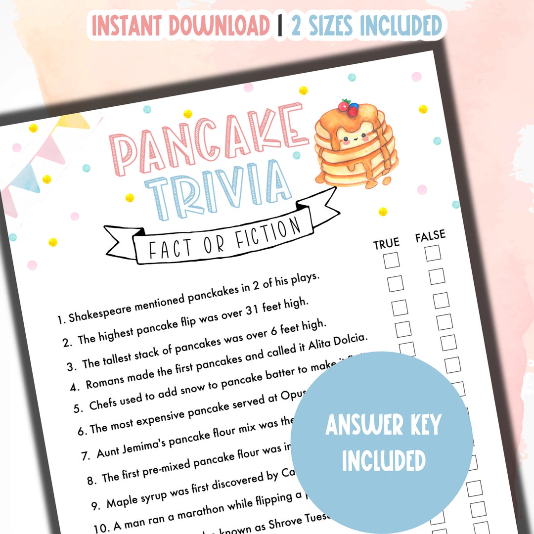 Pancake Party Games Pancake Trivia Game Printable Pancakes and Pajamas