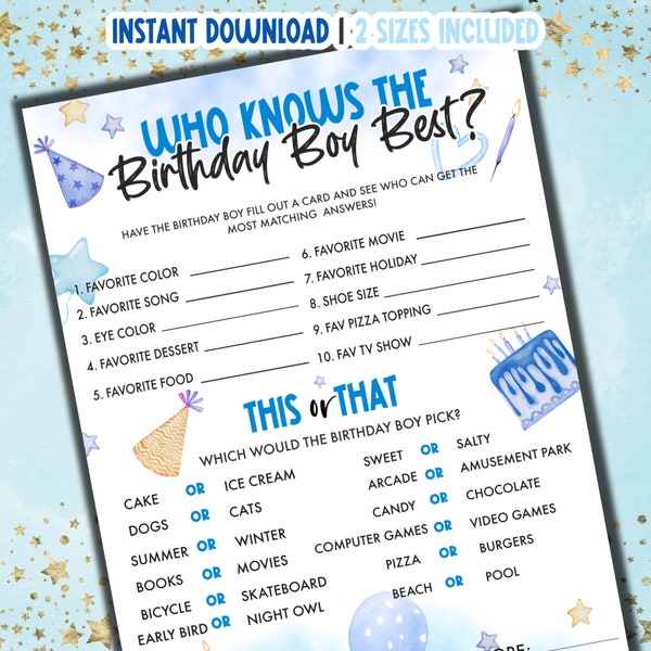 Who Knows The Birthday Boy Best Game | How Well Do You Know The Birthday Boy Printable | Birthday Questionnaire | Birthday Trivia Quiz