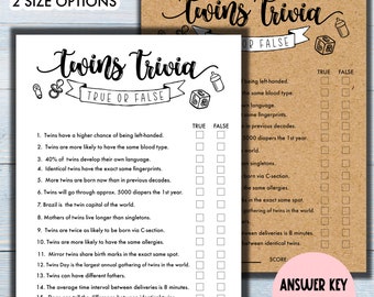 Twins Trivia | True or False Twin Baby Shower Game | Baby Trivia Baby Shower Game Printable PDF | Twin Trivia Baby Shower Game Download