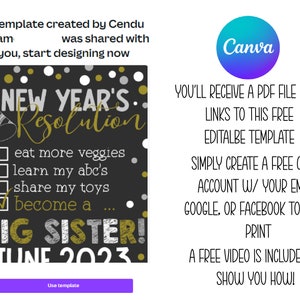 New Year's Big Sister Announcement Sign, New Years Resolution List ...
