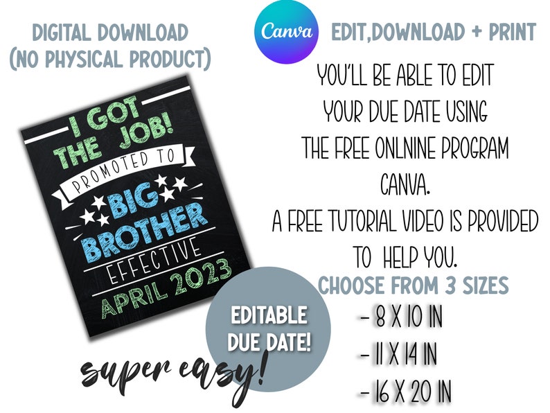 Promoted to Big Brother Announcement Sign Editable Big - Etsy
