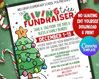 Giving Tree Fundraiser Flyer EDITABLE TEMPLATE | Christmas Giving Tree Flyer | HOliday Fundraiser Flyer | Xmas Community PTA Pto fundraiser