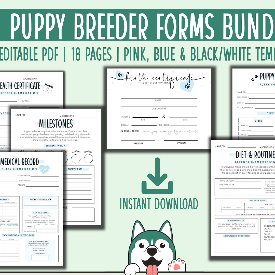 Breeder Puppy Pack Fillable Forms Dog Breeder Bundle Breeder Forms Dog ...
