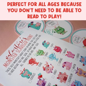 image showing printed copy of Valentine's day scavenger hunt game for preschool and toddlers.