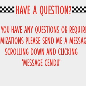 a note for buyers to message seller for any inquiries or customization needs.