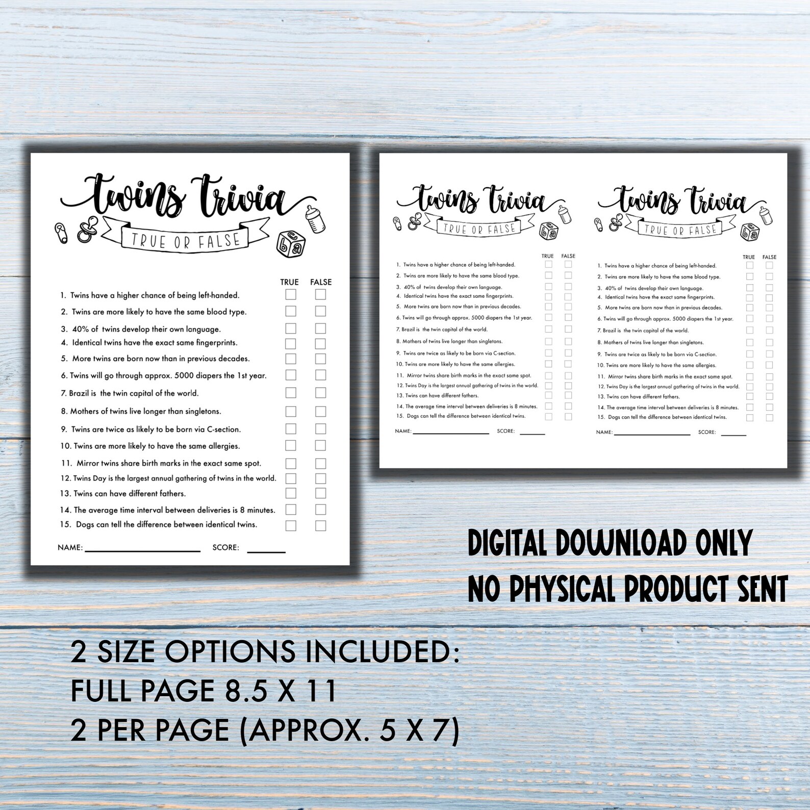 Twins Trivia True or False Twin Baby Shower Game Baby - Etsy